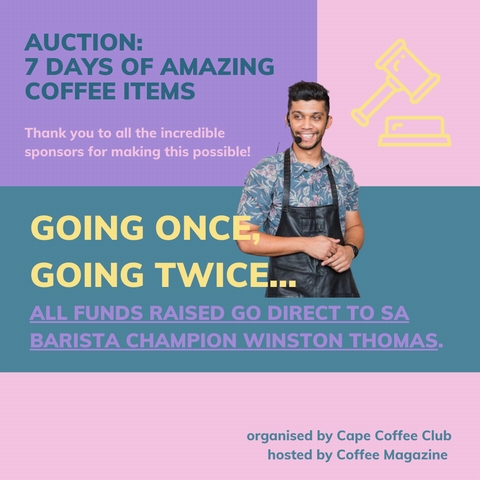 Cape Coffee Club Auction: Fundraiser in support of Winston Thomas - <p>

Cape Coffee Club in association with Coffee Magazine

Presents a fundraiser for Winston Thomas

In partnership with:

Cophia, Quaffee, Motherland, Against the Grain, Father coffee, Kayrin Co...</p>