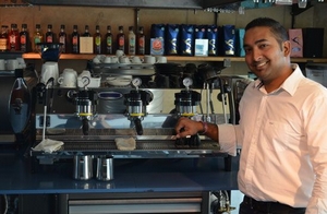 Our dashing host, Ishan and the beautiful La Marzocco Strada, used for training and of course, to make the staff and visitors delicious coffee all day!